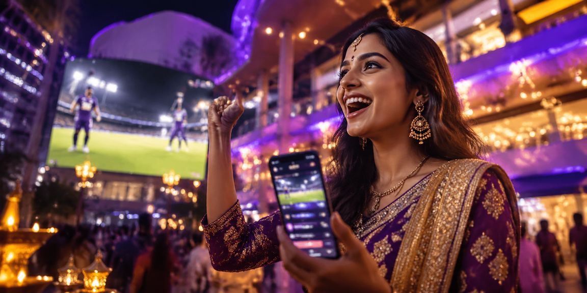 Busy Indian night market with digital device usage