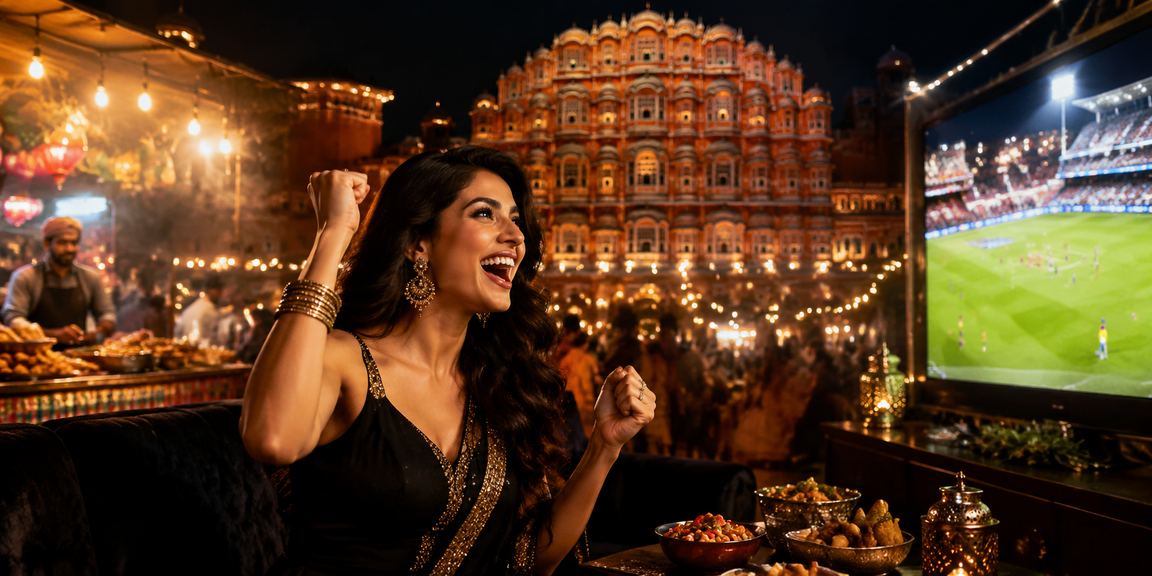 Festive casino night market scene in Jaipur with vibrant lights